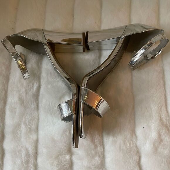 worthington metallic silver ankle straps block heels open toe size 9.5 - Picture 4 of 10